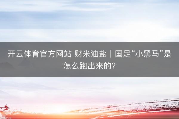 開云體育官方網站 財米油鹽｜國足“小黑馬”是怎么跑出來的？