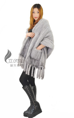 【CX-B-M-25C 寶藍水貂毛手工編織女士皮草披肩 皮草批發】價格,廠家,圖片,圍巾,桐鄉市誠興皮草制品-